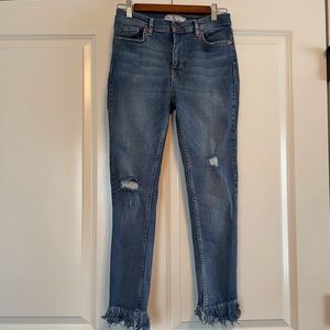 Free People Denim Jeans with Fringed Hem